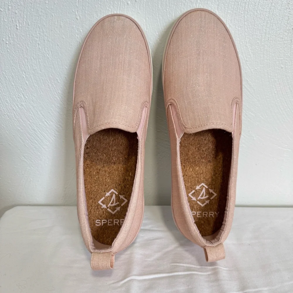 Sperry Women's Crest Twin Gore Shimmer Slip On Sneaker US 8.5 Pink Casual Preppy